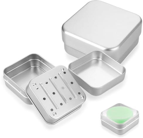 KWJEIULSOQ 2 Stück Seifendose Reise, Seifenbox, Festes Shampoo Aufbewahrung mit Herausnehmbarem Abtropfgitter Seifendose Reise Wasserdicht Rostfrei für Seifenbehälter,Metalldose,Seifenbox (Quadrat)
