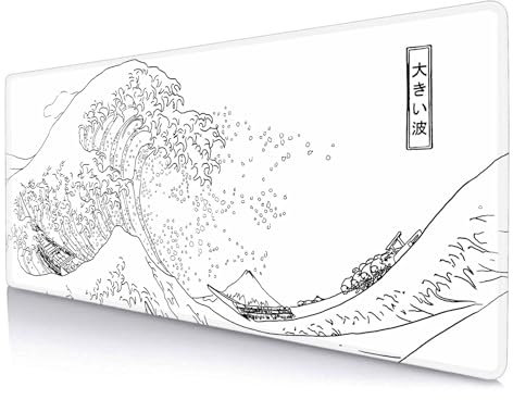LTHAOGUO Great Wave XL Gaming Mouse Pad, White Minimalist Japanese Desk Mat, Cute Gamer Aesthetic Mousepad, Extended Mousepad, Non-Slip Rubber Base Lilac Desk Pad for Office-31.5 X 11.8 Inch