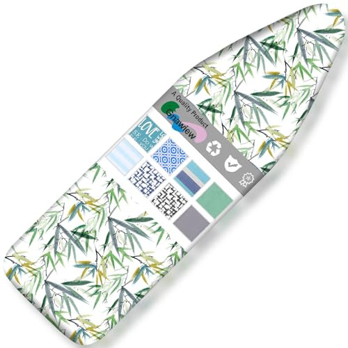 Gnawiew Stain Resistant Ironing Board Cover And Pad - 128 X 40cm Extra Thick Cotton Padding 4 Layers Easy Installation, 2” Elastic and 2 Click Buckles Easy（BAMBOO）