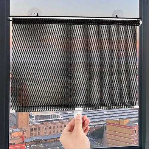 PIPRE Store de Fenêtre Occultant A Ventouse,Store Enrouleur Occultant pour Fenêtre,Rétractable Portable Store À Rouleau Pare-Soleil,sans Perçage,pour Chambre,Largeur X Longueur (45cm x 124cm)