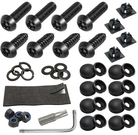 Anti Theft Number Plate Screws Set, Security Screws for Number Plate, Solid Stainless Steel Assortment, Anti-Theft Screws Bolt Covers,A-Black (black 2)