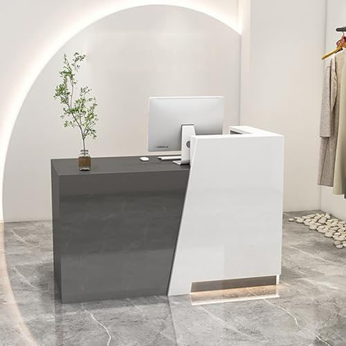 YVYKFZD Empfangstheke mit Theke, platzsparender Rezeptionstheken, stehender Empfangstresen mit abschließbaren Schubladen, Rezeption Kassentisch für Büros(Left high 1,39.3x23.6x40.1)