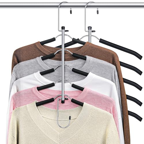 Kleiderbügel, platzsparend, für Hemden, rutschfest, mit Schaumstoff gepolstert, Schrank-Organizer und Aufbewahrung für Pullover, Kapuzenpullover, Bluse, Mantel, Kleid, kurz, Schwarz, 2 Stück