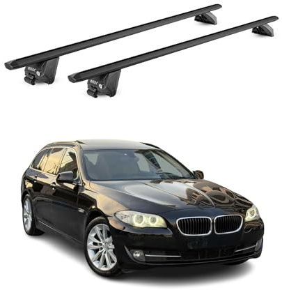 OMAC Dachträger für BMW 5er Touring F11 G31 2010-2023 Aluminium Schwarz | TÜV geprüft, bis 100 kg Traglast, T-Nut-Befestigung, für integrierte Dachreling geeignet, Querträger, Grundträger