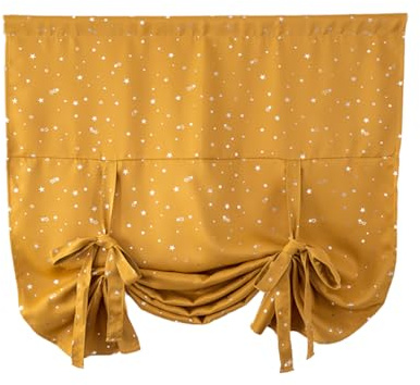 Fudaiki Patrón de Estrellas Raffrollo mit Schleife Raffgardinen Verdunkelungsvorhang Raffvorhänge Raffgardinen mit Schlaufen Fenstervorhang Scheibengardinen 117x160cm Gold