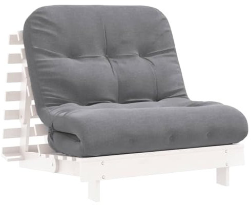 vidaXL Futón sofá Cama con colchón Madera Maciza Blanco 90x206x11 cm, futón Cama Japonesa, futón Cama con colchón, Cama de Suelo Japonesa