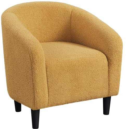 Yaheetech Tub Chair, Accent Chairs for Living Room, Boucle Fabric Armchair, Cozy Barrel Chair with Sturdy Legs for Bedroom/Office/Cafe Bar, Mustard Yellow