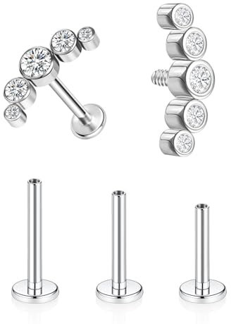 KGDUYC G23 Titan Helix Piercing Tragus Labret Innengewinde Lippenpiercing Medusa - Medizinische Ohrstecker Klein für Helix Tragus Conch - 5CZ Silber