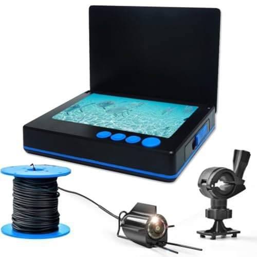 Hasaller Fish Finders 5In IPS Display Fish Finder Underwater Camera 220° Viewing Angle IP68 Waterproof 6Infrared LED 30M Cable Fish Finder Underwater Fishing Camera for Ice River Boat Fishing