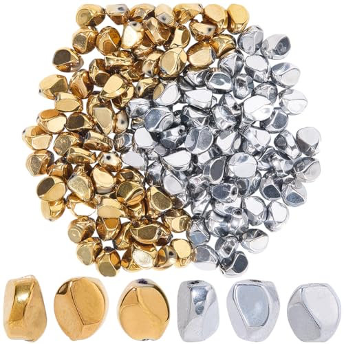 SUNNYCLUE 1 Box 140 Stück Handgefertigte Lampwork Perlen Unregelmäßige Glasperlen Lose Gold Und Silbernuggets Glänzende Flache Lose Abstandshalter Mit Loch Für Die Schmuckherstellung Armbänder Halske