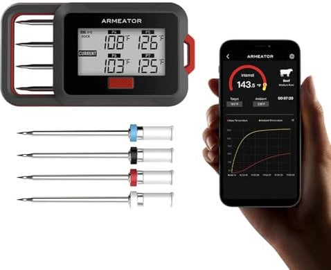 Fleischthermometer Kabellos mit APP Digital Bratenthermometer Kabellos, Grillthermometer Kabellos Bratenthermometer Digital, Backofenthermometer, Küchenthermometer LCD für Kochen, Fleisch, Grillen,BBQ