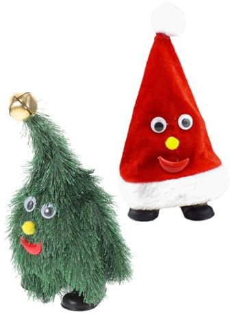 Toyvian 2pièces Chapeau De Père Noël Animé Et Sapin De Noël Rotatif Musical Interactive Électrique Jouet Amusant