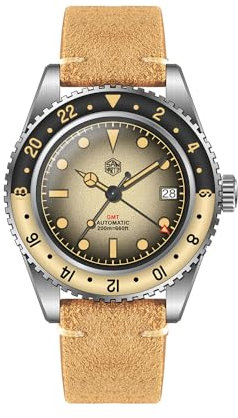 San Martin Retro NH34 Automatik GMT Herrenuhren Sandwich Zifferblatt Bidirektionale Saphir-Lünette Luxus Sportuhr, V 1, Luxus-Sport