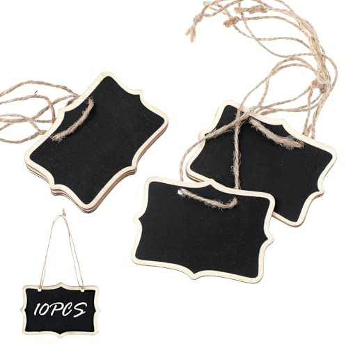 Ouligay 10 Stück Holz Klein Kreidetafel zum Aufhängen 8x6 cm Kleine Tafeln zum Beschriften aus Holz Doppelseitige Tafel Mini Kreidetafeln Wooden Chalkboard Signs für Buffet Hochzeit Nachrichtentafel
