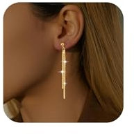 Ohrringe Gold Hängend Damen, Glitzer Lang Hängeohrringe Ohrhänger Silber 925 Hängend Mit Kette, Wasserfester Goldene Tragus Piercing Quasten Ohrstecker Romantisch Jungen Freunde Geschenk
