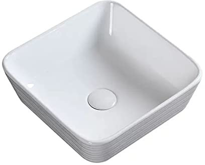 Aioneer Lavabo Cuadrado De Cerámica De 35 X 35 Cm, sobre Encimera, Color Blanco, para Baño, Hotel, Apartamento, Lavabo, Tocador.