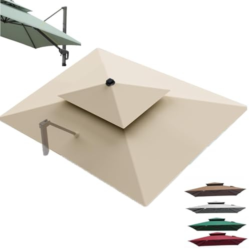 ZIUSFAC 3×4m Ampelschirm Ersatzbezug Groß Rechteckiger Sonnenschirmbezug Doppeldach Sonnenschirm-Stoffbezug Gartenschirm Ersatzdach 8 Streben 3×3(Beige,4x3m (13x9.8ft))