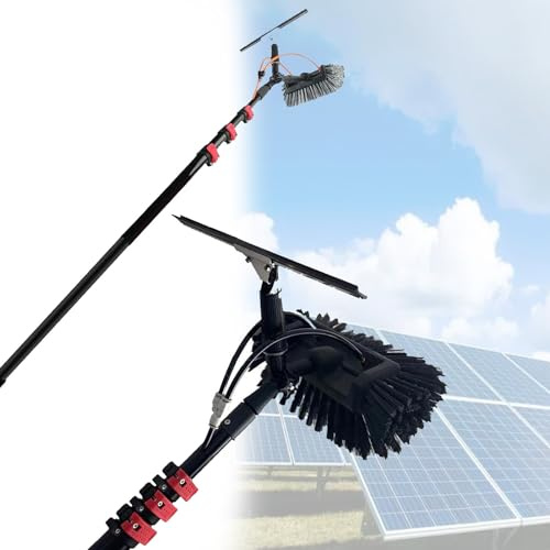 VzxCrue Photovoltaic Panel Cleaning Brush Extendable Window Cleaning Equipment with Squeegee Long Reach Cleaner for Roof Window Greenhouse 6M/20FT