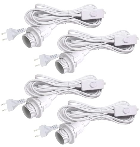 WIYETY 4 x Lampenfassung E14 mit Schalter, E14 Fassung mit 3,5m Kabel, Lampenaufhängung, Lampenfassung, für Pendelleuchte, Deckenlampe, DIY Lampen - Weiß