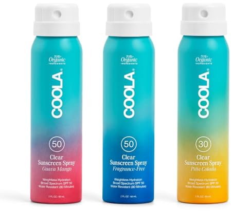 COOLA Organic Sunscreen SPF 50 & 30 Sunblock Spray Kit, Dermatologist Tested Skin Care for Daily Protection, Vegan and Gluten Free,Travel Size, 2 Fl Oz, 3 Pack