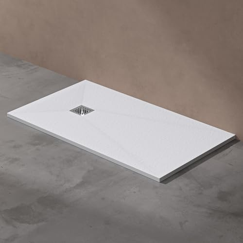 doporro Duschwanne Duschtasse 90x140x3cm aus Mineralguss in Weiß | Rechteckig Duschwanne für bodenebene Montage mit DIN-Anschlüssen – stabil & pflegeleicht für moderne Duschen Geoma09