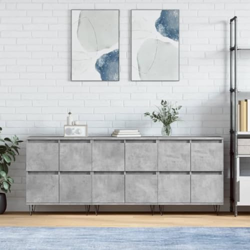ULUYYUC Lot 3 Buffets Gris Béton 180x35x70 cm en Bois d'ingénierie Résistant, Grand Meuble de Rangement Cuisine Salon Salle à Manger avec Étagère Ouverte, Montage Facile pour Intérieur Moderne