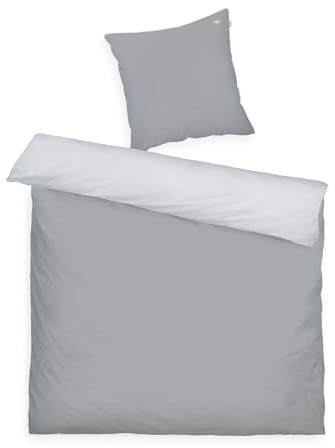 Tom Tailor Satin-Bettwäsche, 2X 80x80 cm + 200x220 cm, 100% Baumwolle, mit Paspel und Logo-Stickerei, mit Reißverschluss, FINE Stripes Hellgrau, Dunkelgrau (Moody Grey & Light Grey)