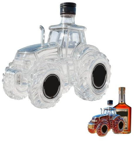 Decanter in vetro da whisky a forma di trattore, 300 ml, a forma di trattore, trasparente, vuoto, con coperchio, contenitore per liquori, alcolici, set di bottiglie per bevande per auto, regalo per