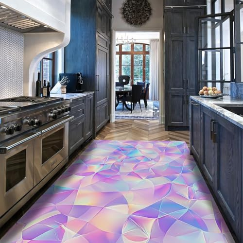 Via Vela Teppich 90x180cm Farbverlaufsteppiche Pastellfarbene lila rosafarbene Kristallteppiche für das Schlafzimmer rutschfeste Maschinenwaschbare großflächige Teppichmatte flachflorierter dünner