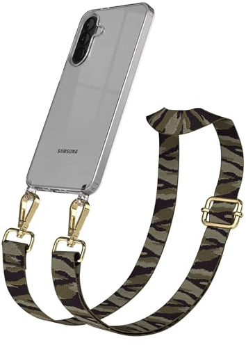 EAZY CASE Handykette - Verstellbares Taschenband kompatibel mit Galaxy A37, Schulterriemen, Handykordel mit Silikon Hülle, Umhängetasche, Grün Camouflage Gold