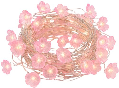 PORUPAEL 3M 30 LED Pink Cherry Blossom Fairy Lights, Battery Operated Fairy Lights, Flower Lights Flexible Copper Wire Fairy Light, Cherry Blossom Lights Indoor Decor, for Bedroom Christmas Wedding