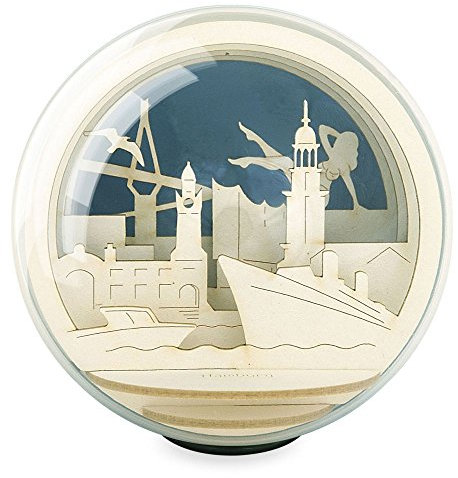 Silhouglobe Motivkugel Hamburg, Holz-Diorama, gelasert, in transparenter Kugel