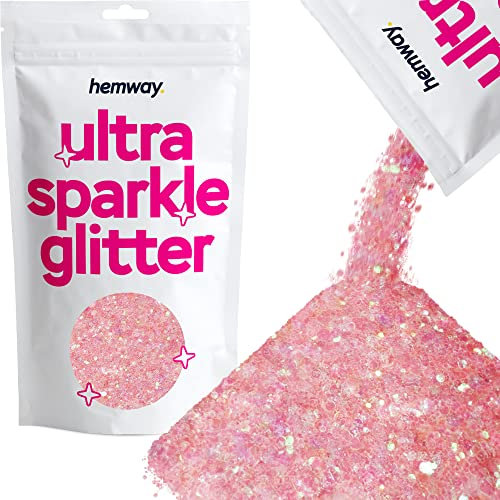 Hemway Ultra Sparkle Glitter - Peach Pink | 100g Mixed Metallic Flakes for Resin & Epoxy Crafts | Supplies for Tumblers, Festival, Hair, Face, Body, Eye & Nail Art Decoration