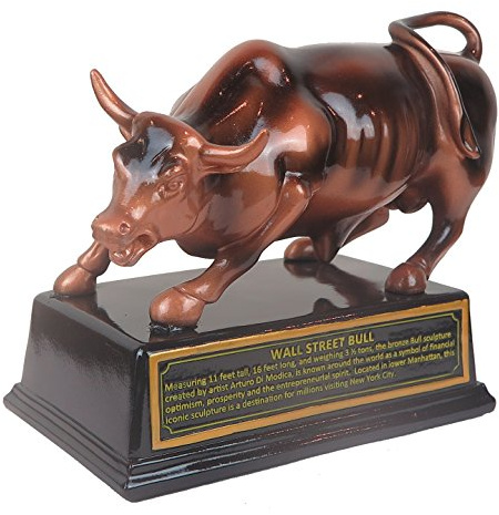 Torkia Offiziell lizenzierte Bronze-Wall-Street-Charge-Börsenmarkt NYC-Figur mit Sockel, (Größe M: 12,7 cm)