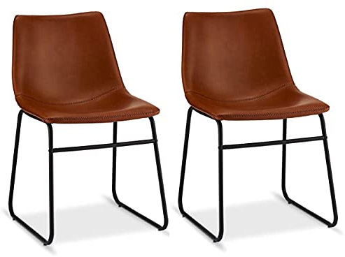 Ibbe Design 2er Set Cognac Braun Kunstleder Esszimmerstühle Vintage Lounge Industrial Küchenstühle Abel, Schwarz Metallgestell, 46x54x78 cm