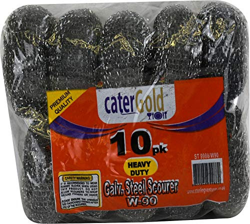 Heavy Duty Kitchen Galvanised Steel Metal Scourer 10Pk (W90)
