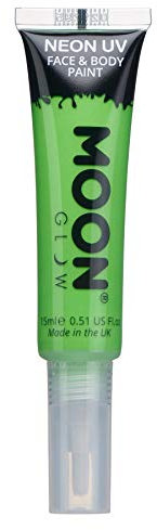 Moon Glow Pintura facial y corporal UV neón con aplicador de brocha Verde intenso 15 ml (Paquete de 1)