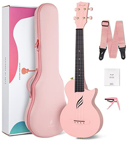 Enya Konzert Ukulele Nova U 23 Zoll Kohlefaser Anfänger Ukulelen Set mit Tasche Saiten Gurt Capo Wasserdicht (Rosa)
