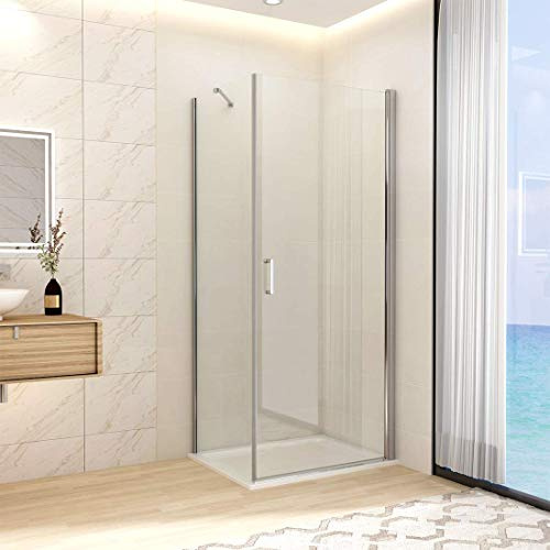 Heilmetz Duschkabine 80x90x195 cm Duschabtrennung Schwingtür + Seitenwand Dusche Duschtür Pendeltür Duschwand 6mm ESG Sicherheitsglas mit Beidseitiger Nano Beschichtung