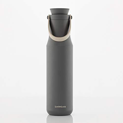 LOCK & LOCK METRO TUMBLER - Thermobecher für Kaffee, Tee und andere heiße und kalte Getränke - Vakuum Isolierflasche mit Trageschlaufe - 710 ml - grau