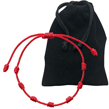 Braco - Bracciale rosso per protezione contro il malocchio, 7 nodi, Kabbalah, cordoncino in filo rosso, bracciale della fortuna, per uomo e donna, regolabile, fatto a mano