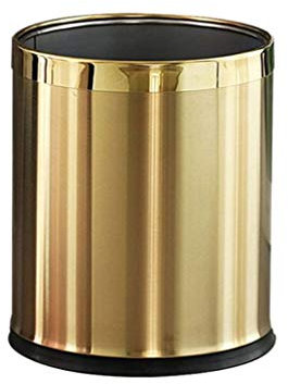 Papelera de acero inoxidable de doble capa de 10 l, para oficina, baño, cocina, sala, dormitorio, basura sin tapa, color dorado