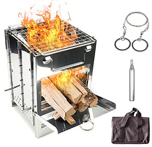 Lixada 3 in 1 Fornello da Campeggio Pieghevole Legna, Stufa a Legna in Acciaio Inox, Fornelli a Legna Portatile con Borsa per Il Trasporto, per Campeggio, Escursioni, Picnic, Barbecue