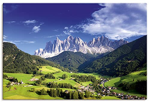 ARTLAND Wanddeko Leinwand Bilder Wandbild 90x60 cm Alpenbilder Landschaft Berge Südtirol Gebirge Alpen Natur U1YX