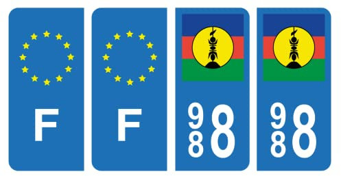 HADEXIA Set mit 4 Nummernschildaufklebern für Auto 988 Neukaledonien & F Frankreich, Europa