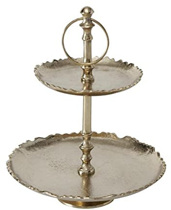 CasaJame Deko Etagere 2-stufig H30cm D23cm gold Aluminium