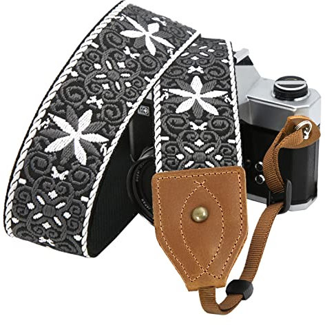Padwa Lifestyle Kameragurt - 2 Breite Verrückte Pferd Kuhfell Kopf Kameragurte, Reine Baumwolle Gewebte Verstellbare Schulter-Nacken-Gurt für DSLR-Kameras, Großes Geschenk für Fotografen
