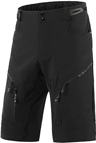 FASCINATDECO Fahrradhose Herren Kurz Schnelltrocknende Leichte Radhose Herren Kurz Radlerhose ohne Polster MTB Fahrradshorts mit 6 Reißverschlusstaschen (Schwarz,XL)