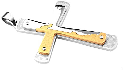Generisch Herren Edelstahl Anhänger Kreuz Gold/Silber XXL