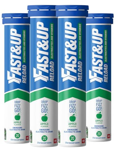 Fast&Up Reload –Apple Flavour – 80 Effervescent Tablets – Instant Electrolytes for Rapid Hydration & Energy - Added Vitamin C & B12 for Performance, Wellbeing, Travel & Recovery – Vegan